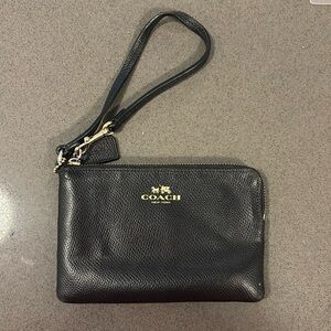 Black leather coach wristlet